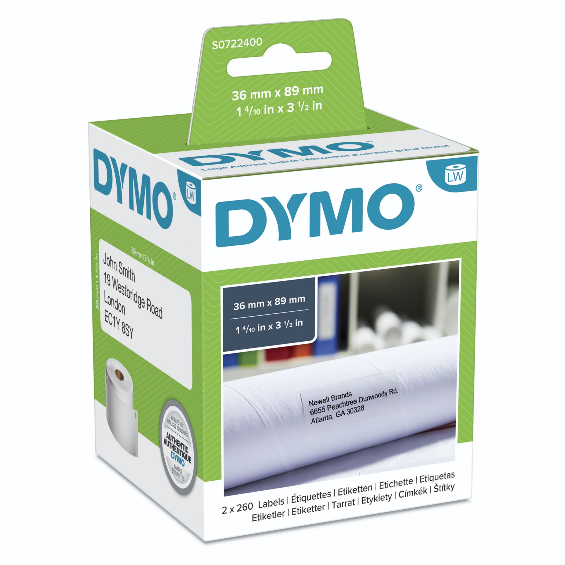 Dymo Large Address Labels  99012  89mm x 36mm / 2 x 260 labels