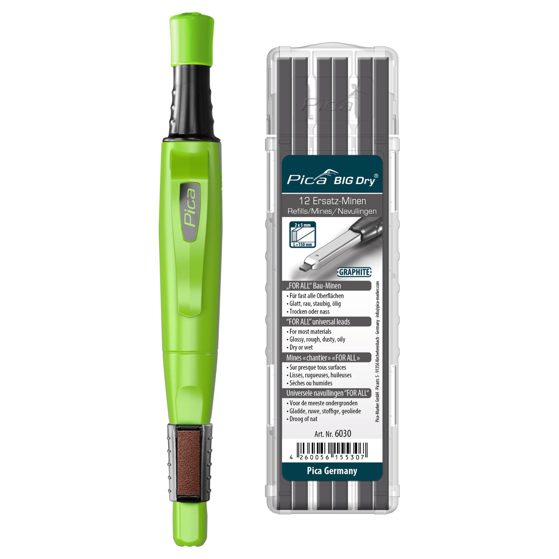 Linealmesser, Schleifstift, Gravurwerkzeug, Griff grün, 2–5 mm Minensystem