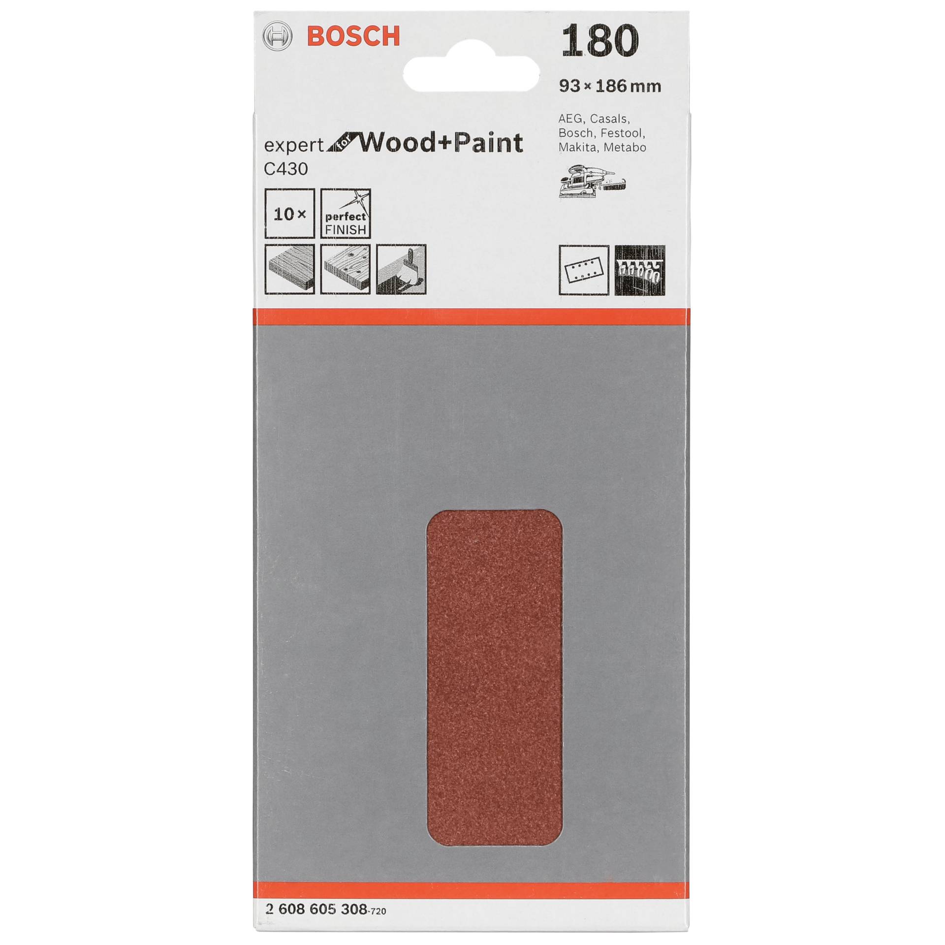Bosch Sanding Pad C 430 Wood +  Lacquer 93x186MM Grit 180 10 pcs