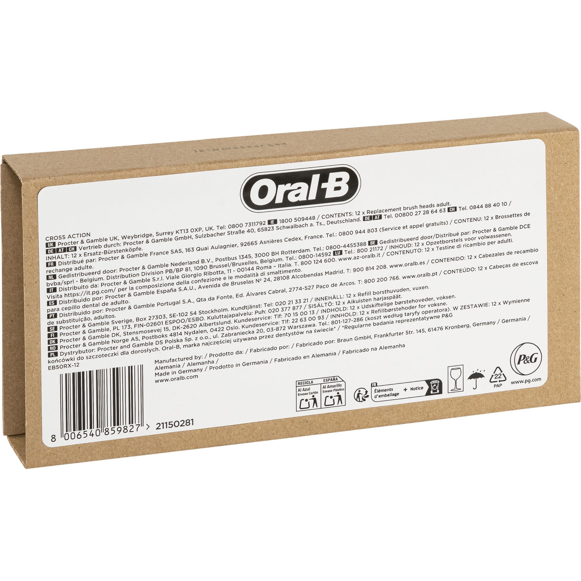 Zahnbürstenkopf, Oral-B, Weiß, Kartonverpackung, Replacement heads