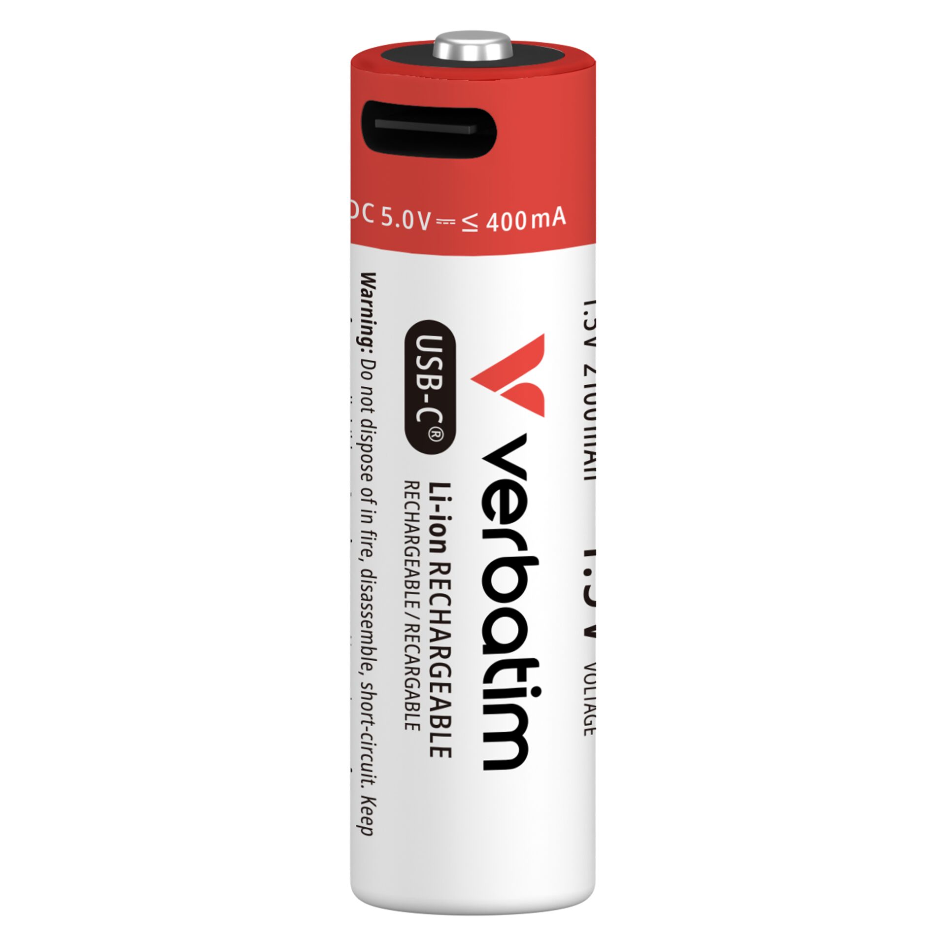 Lithium-Ionen-Akku, wiederaufladbare Batterie, USB-C-Anschluss, rot-weiß, AA-Batterie