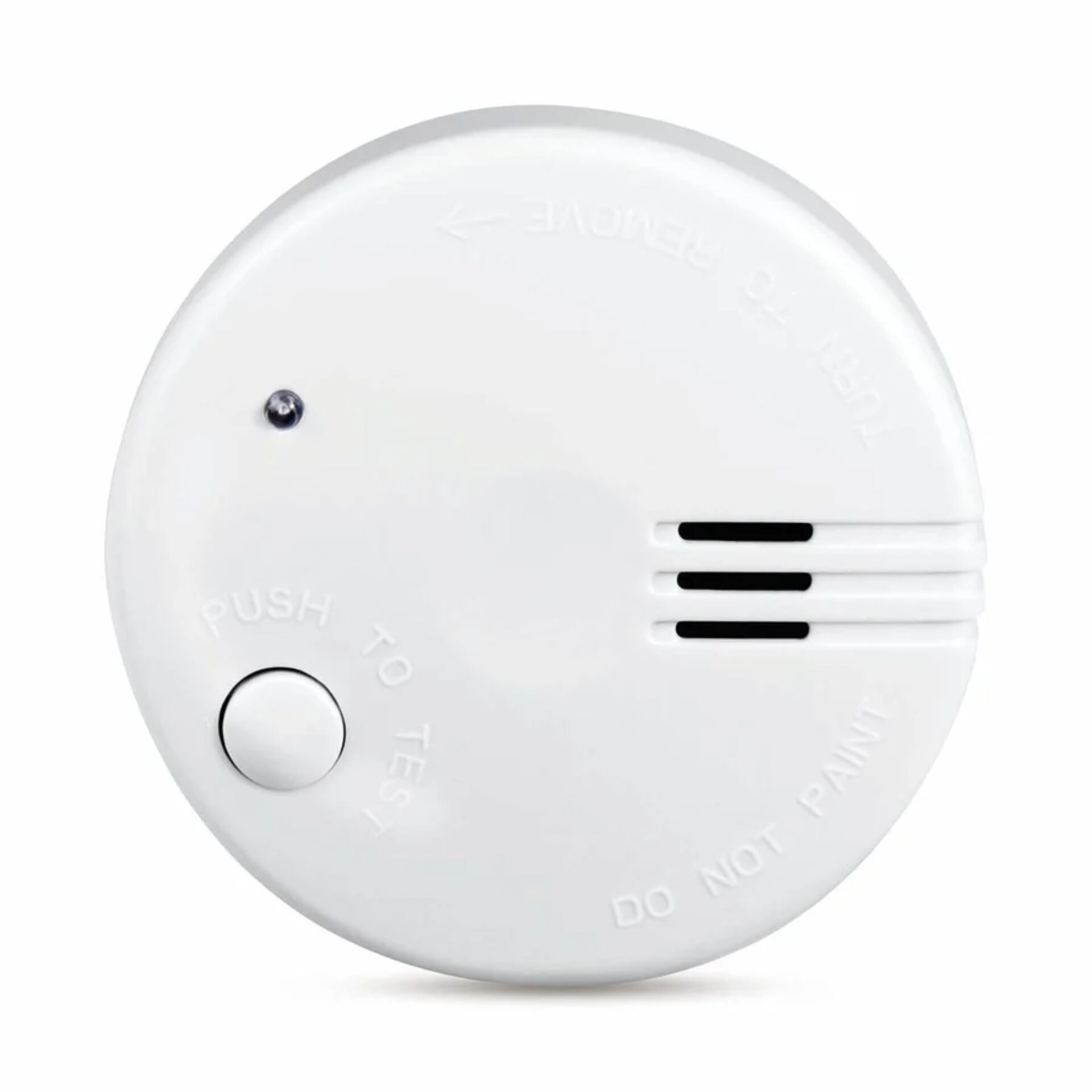 smoke detector, carbon monoxide detector, round sensor, white device, alarm