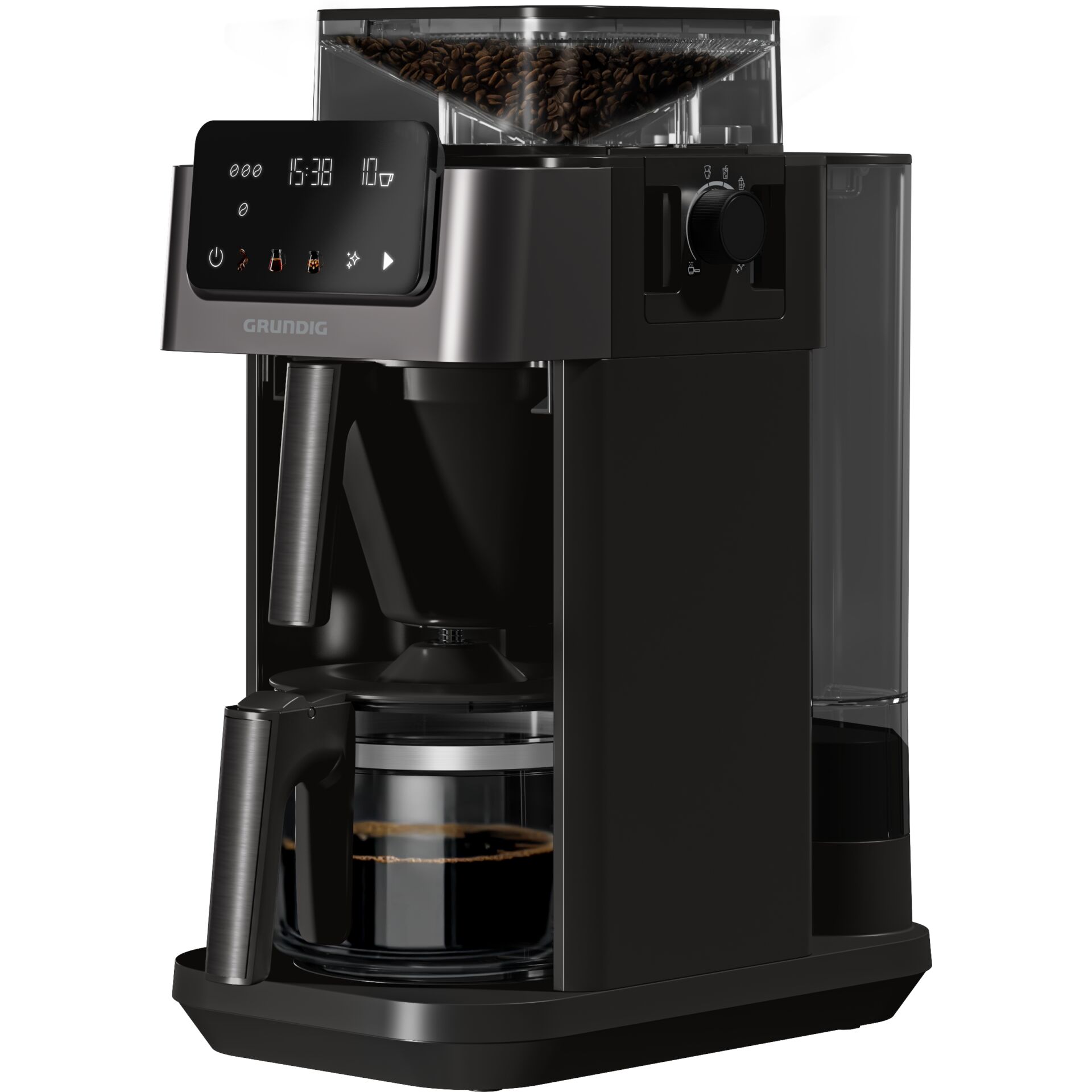 Kaffeemaschine, Kaffeemühle integriert, Bohnenbehälter, Glaskanne, Schwarz