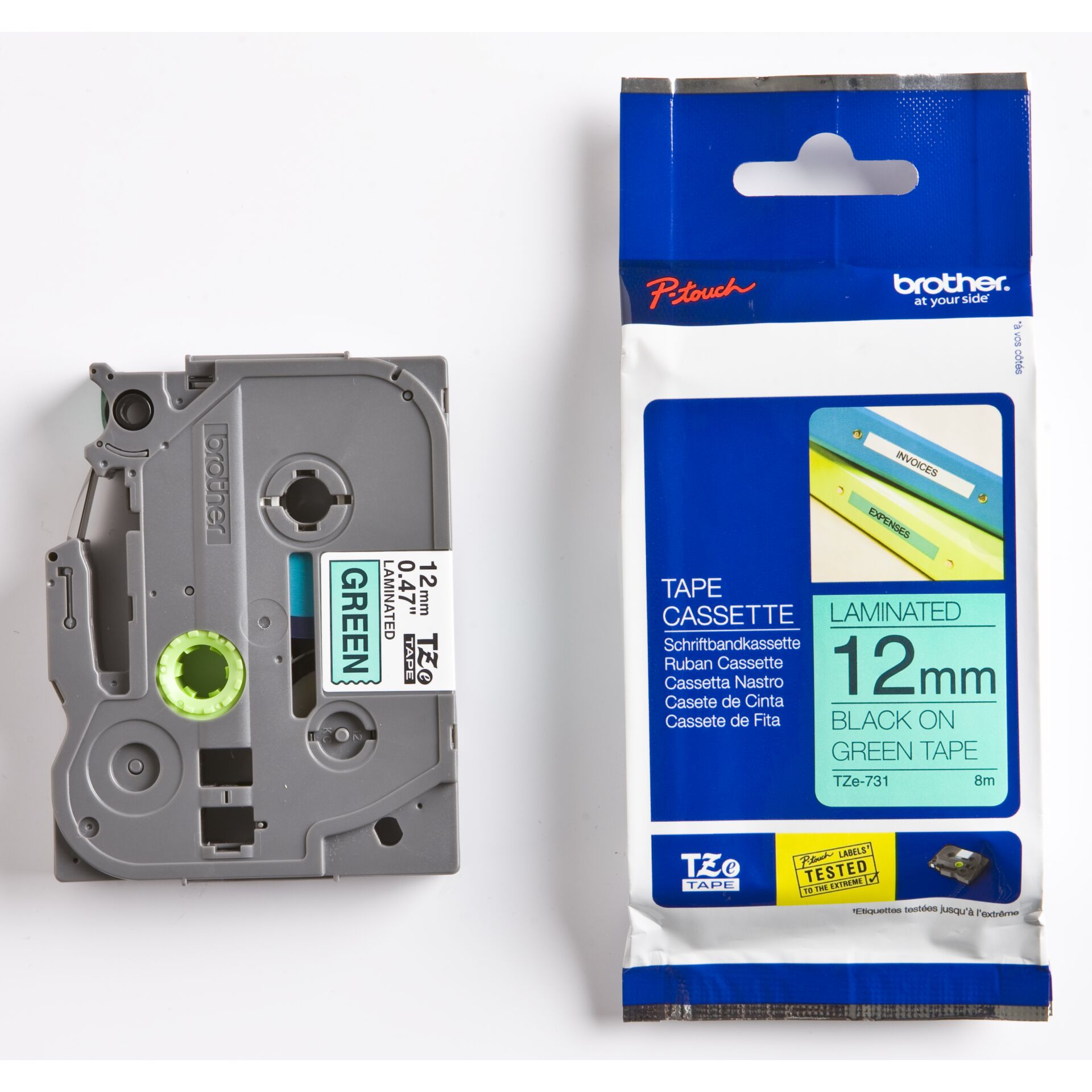 Brother Tasma laminowana  TZE-731 czarny/zielony 12 mm