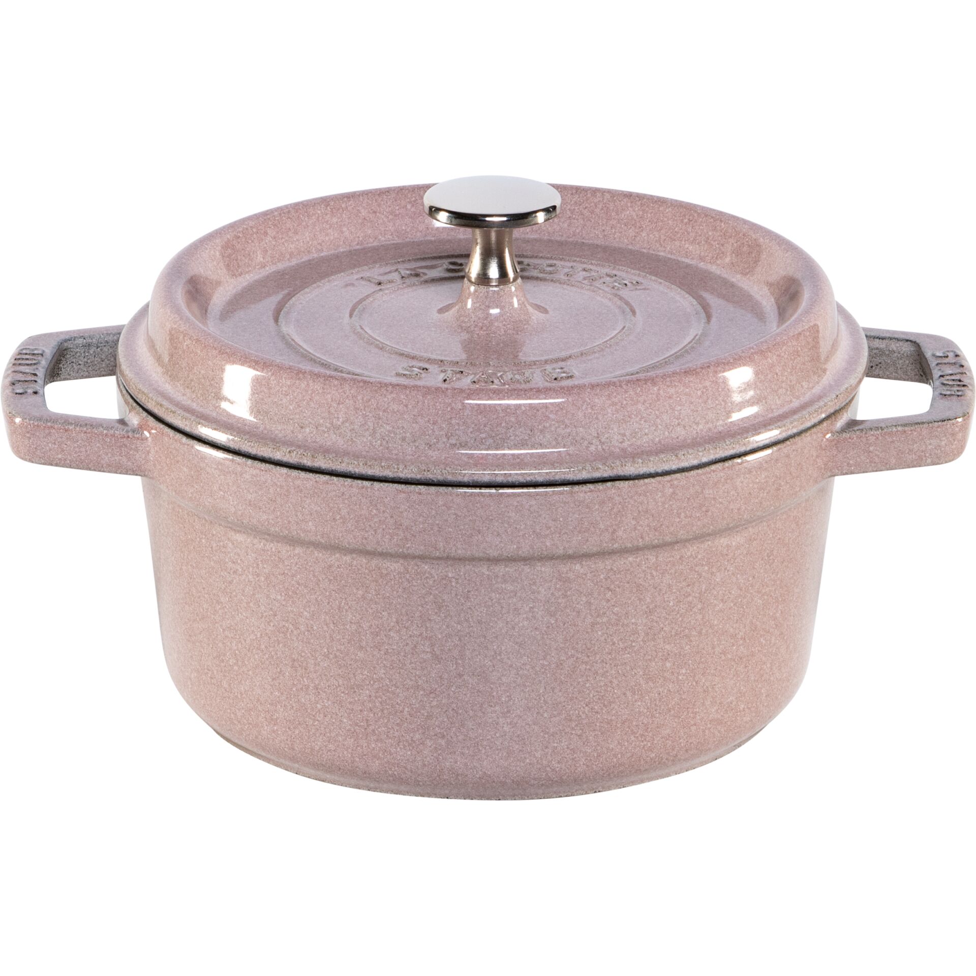 Dutch oven, cast iron, pink, lidded, stovetop