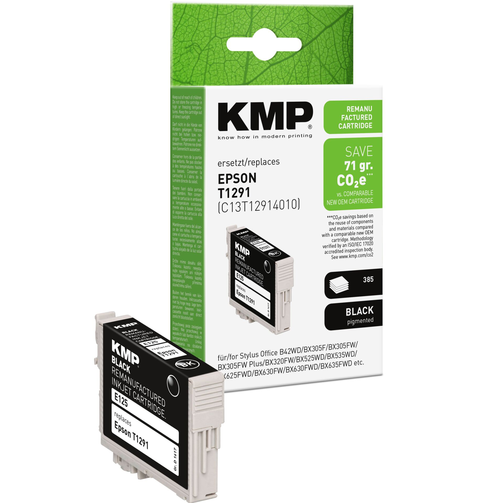 Adapter, Elektronik, Computer-Ausrüstung, Computerausrüstung, QR-Code, Tintenpatrone, Epson T1291, KMP Ersatz, Schwarz pigmentiert, Druckerpatrone