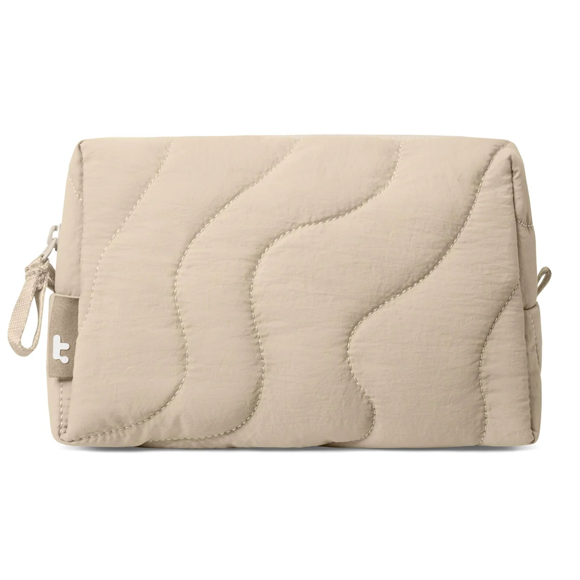 Kosmetiktasche, Beige, gerippt, Reißverschluss, Minitasche