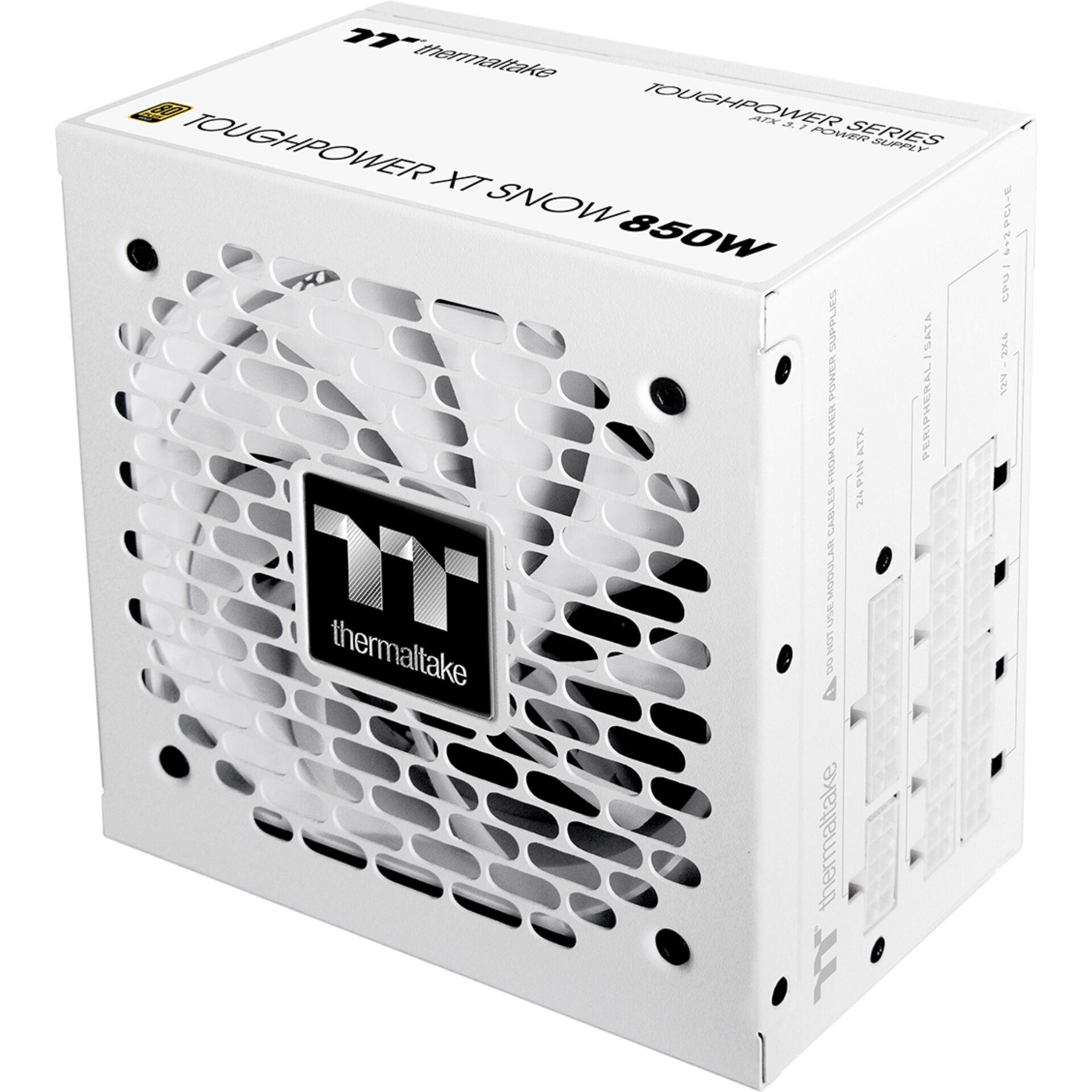 Computer power supply, ATX-PSU, Weiß, Kühlgitter, Thermaltake-Logo