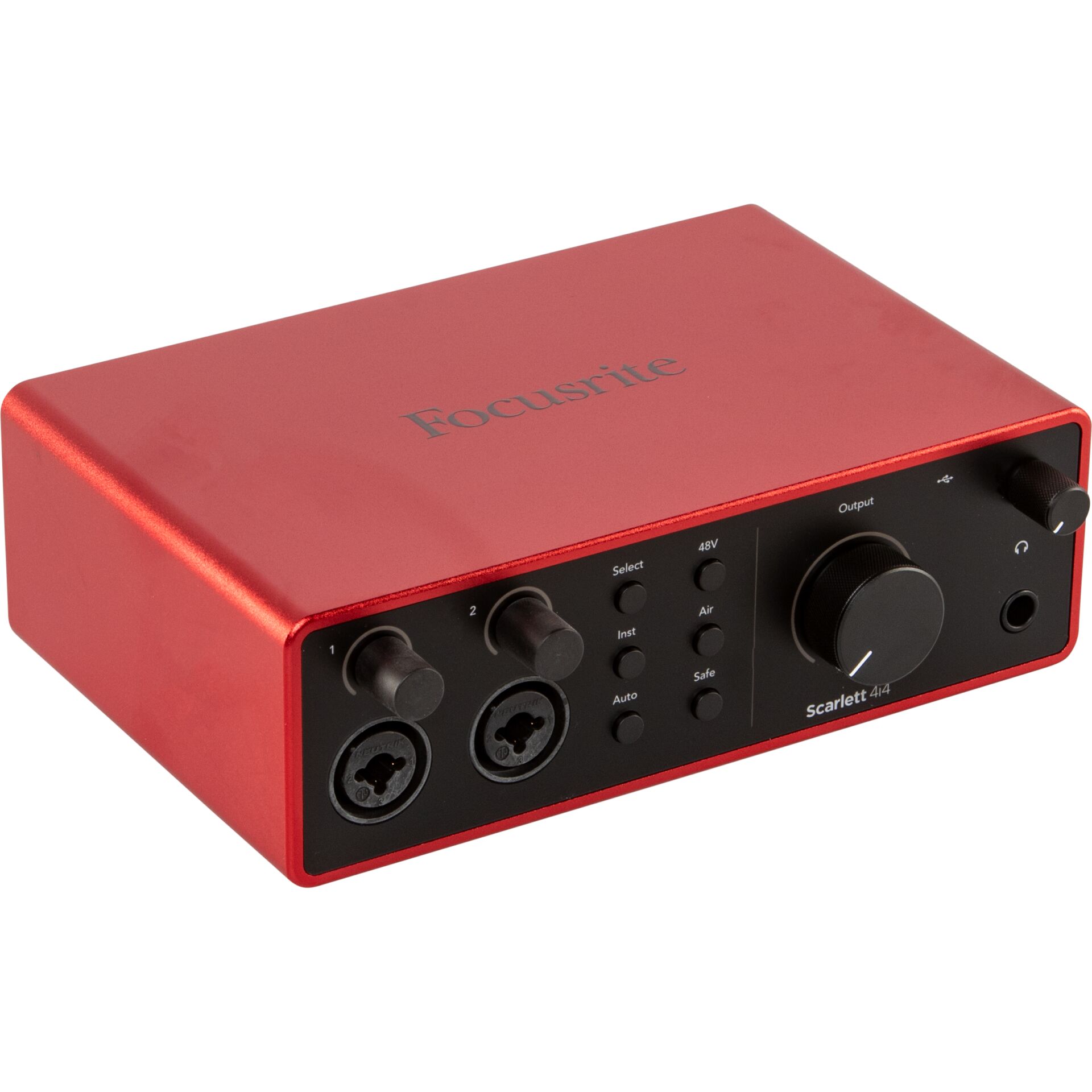 Audio-Interface, XLR-Eingänge, Roter Metallgehäuse, Frontseitige Drehknöpfe, Scarlett 4i4