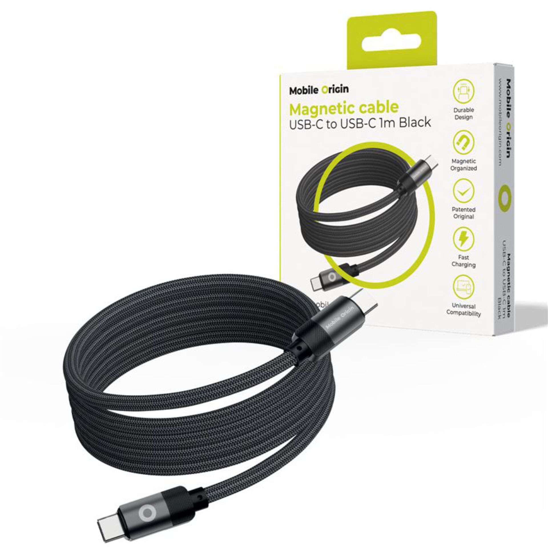 Magnetisches Kabel, USB-C zu USB-C, 1 m, Schwarz, Kabel