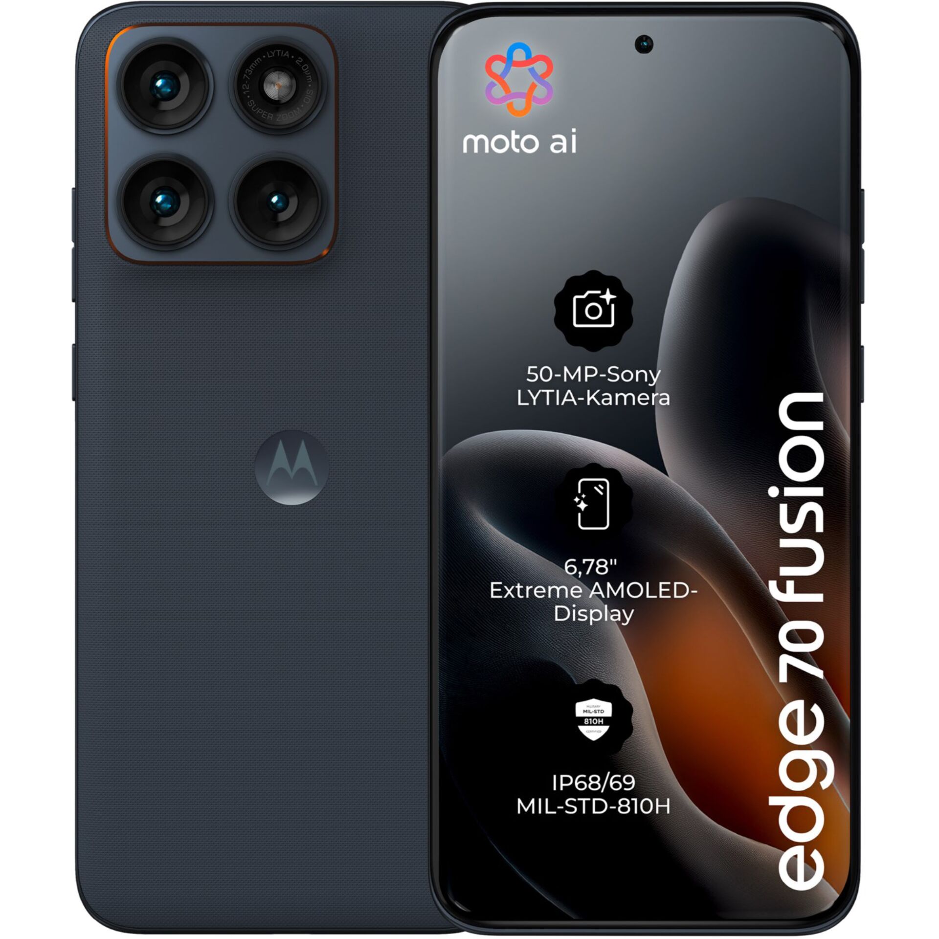 smartphone, mobiltelefon, quad-kamera, blau-grau, AMOLED-Display