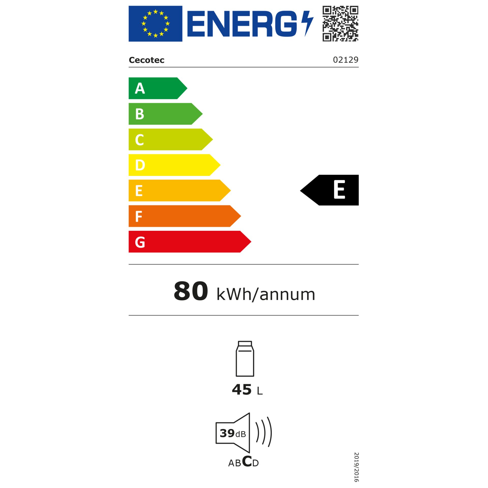 80 kWh/annum, 45 L, A+EU, Cecotec, LED panel