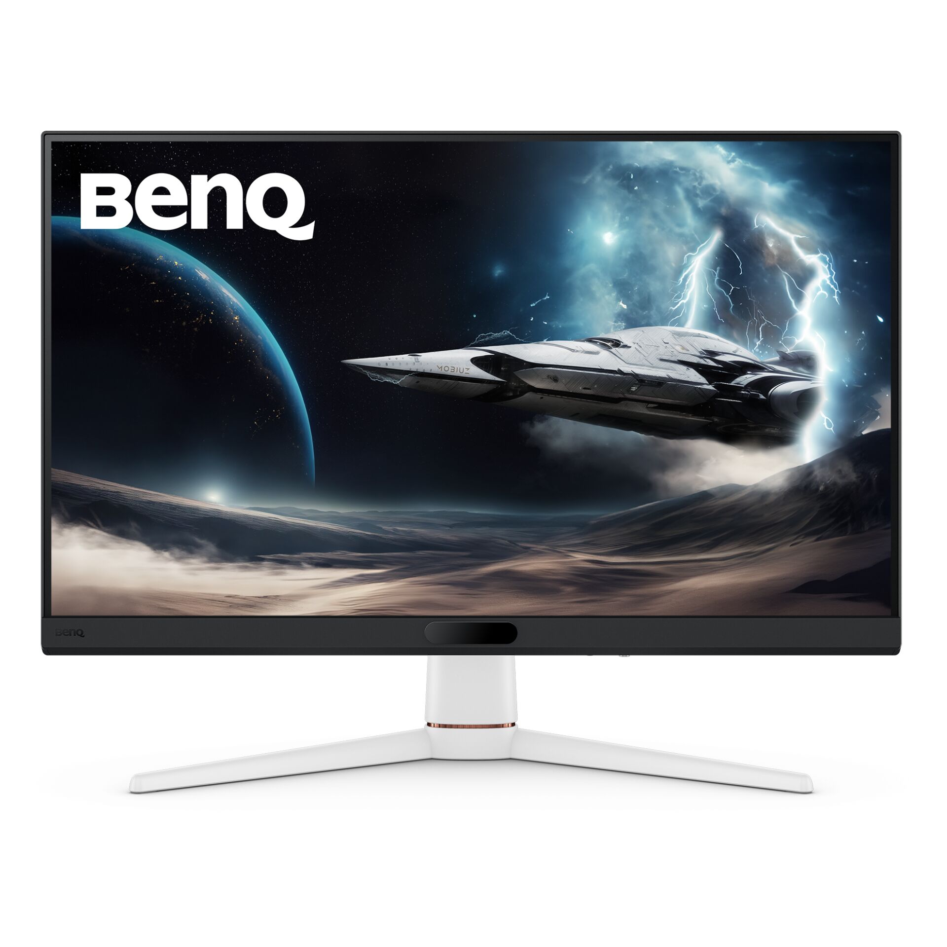 monitor, gaming monitor, space scene, display stand, LED?