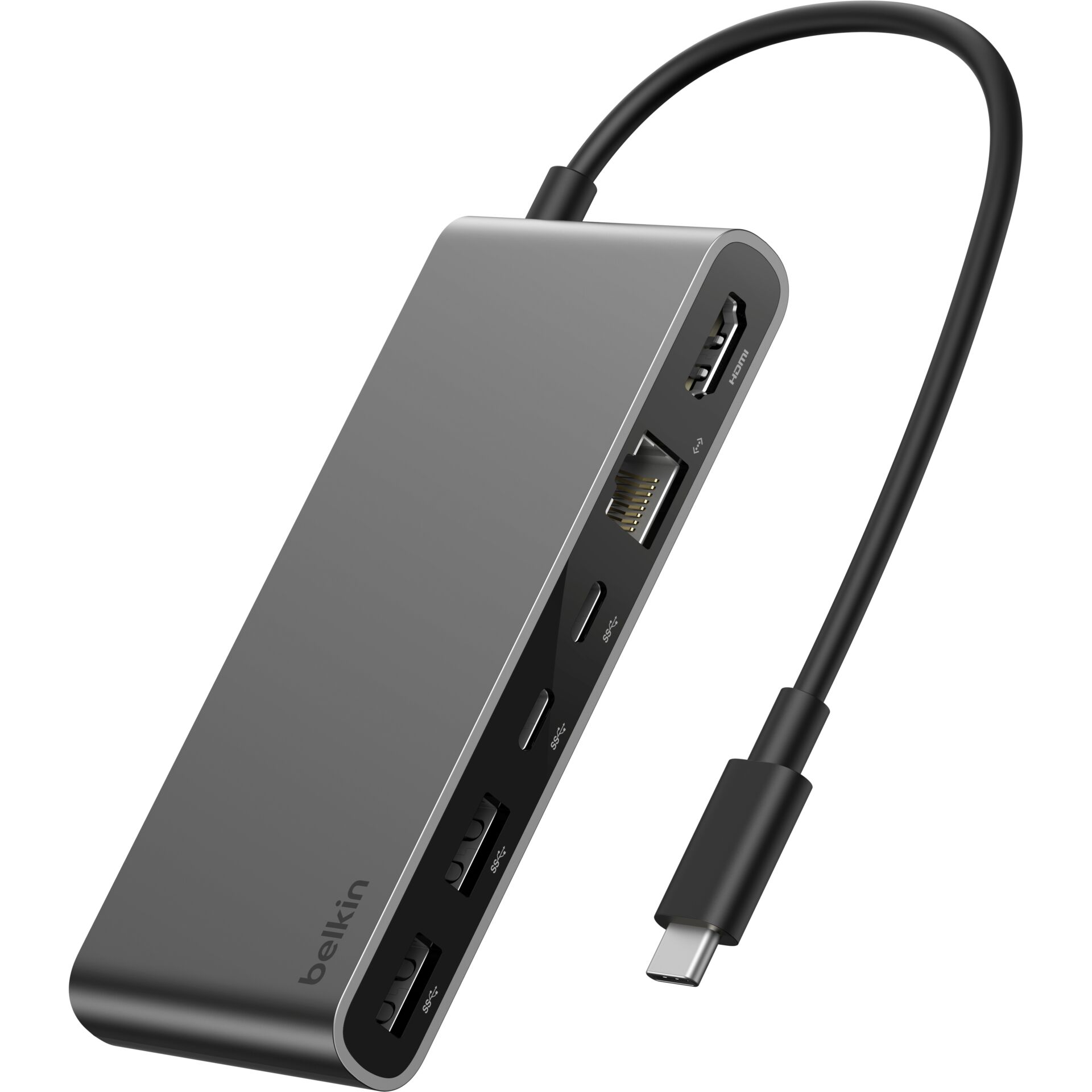 USB-C Hub, Multiport Adapter, HDMI Port, USB-A Ports, Gray Aluminum