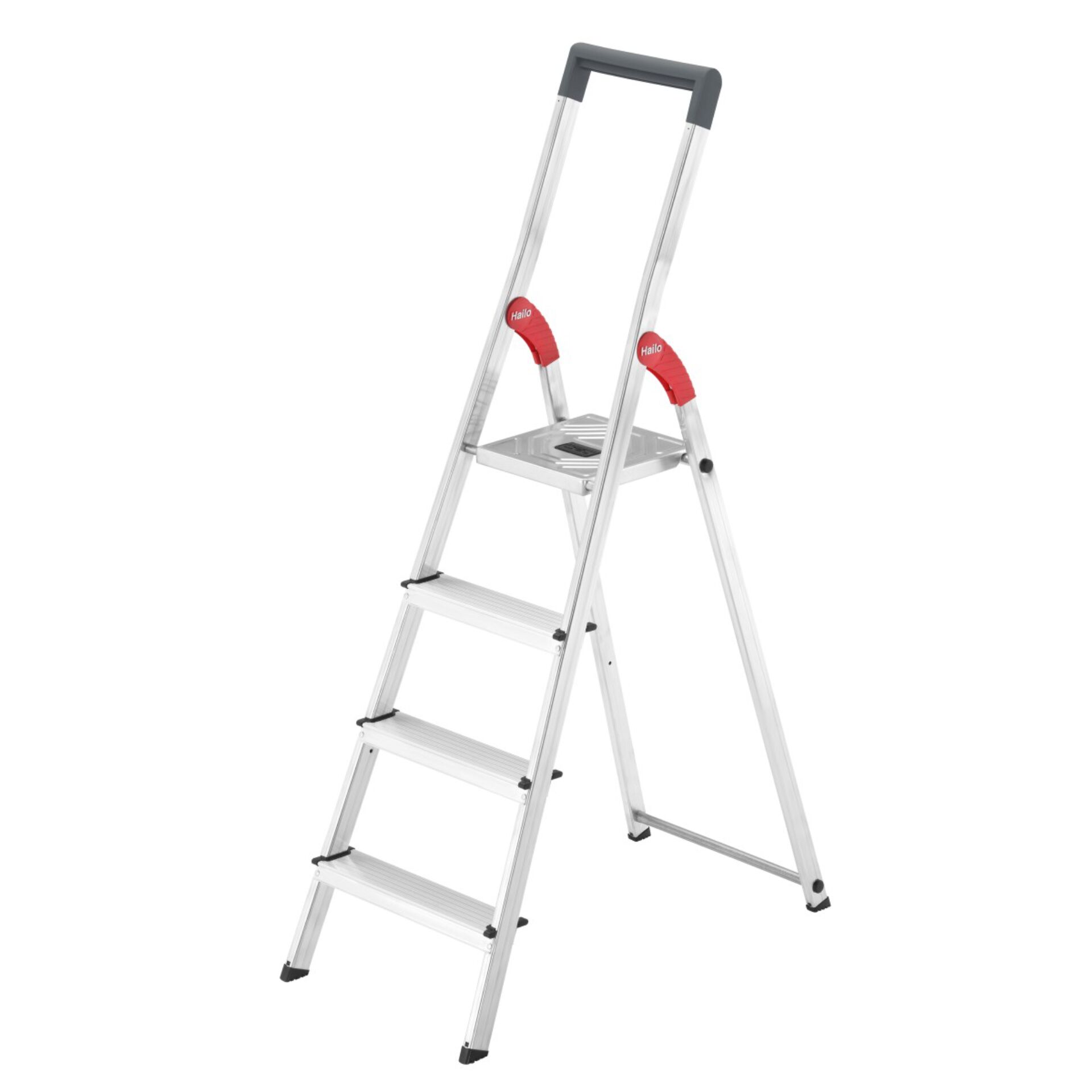 leitern, faltleiter, aluminium, vierstufig, griffe-red
