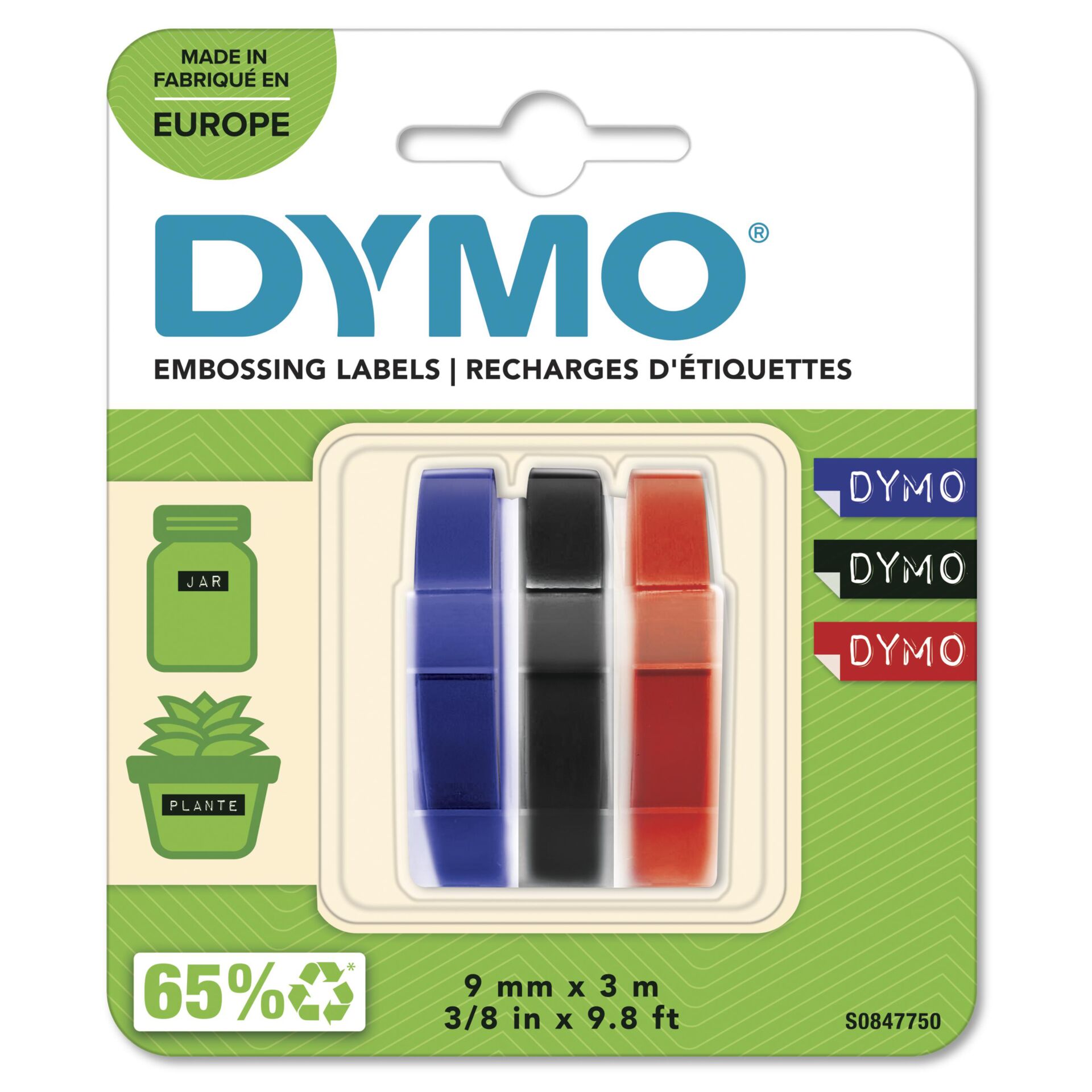 3x1 Dymo Embossing Labels  Multi-Pack 9mm (red/blue/black)