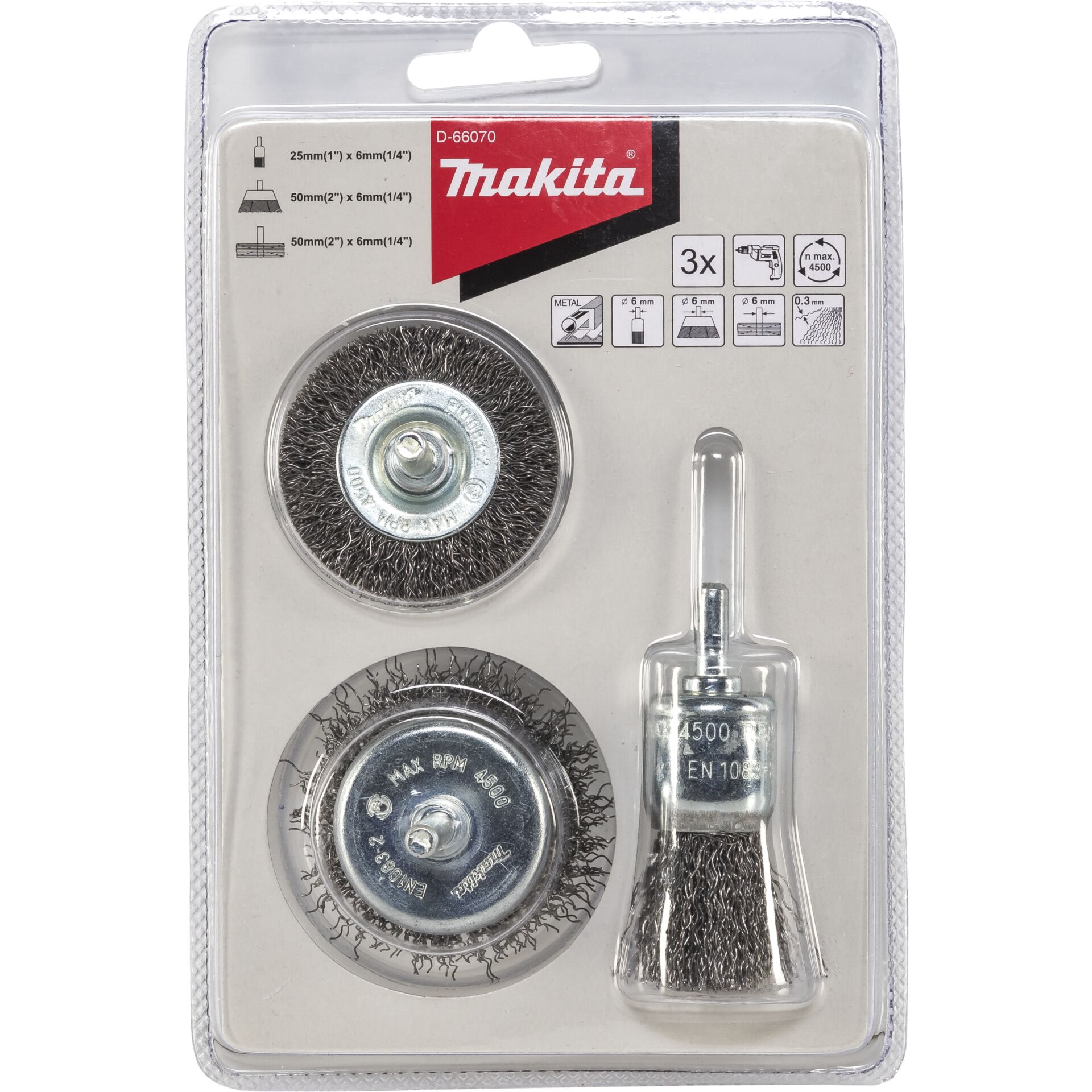 Makita D-66070  3 piece Wire Brush Set Steel