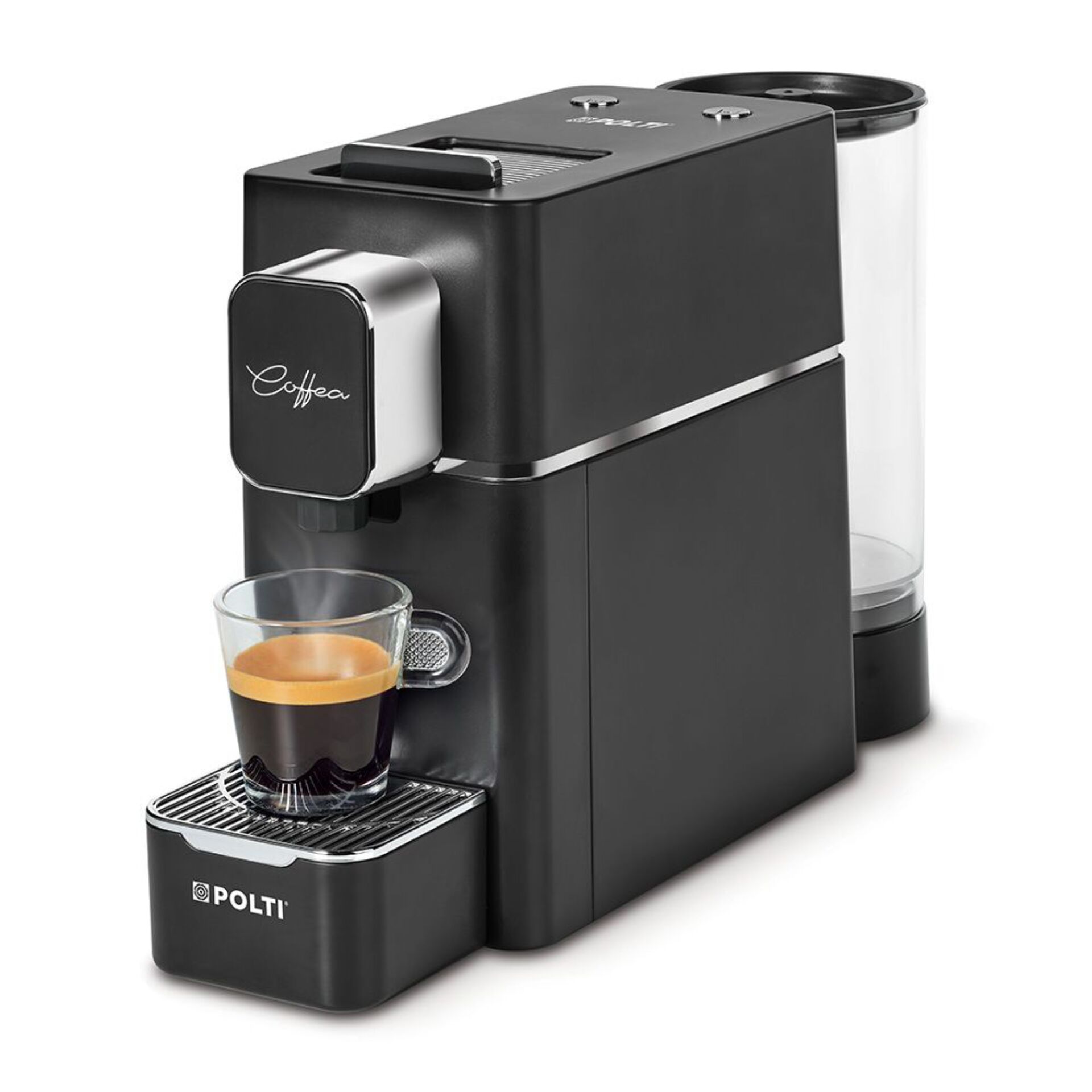 Kapselkaffeemaschine, Espressomaschine, schwarz, Wassertank, Abtropfgitter