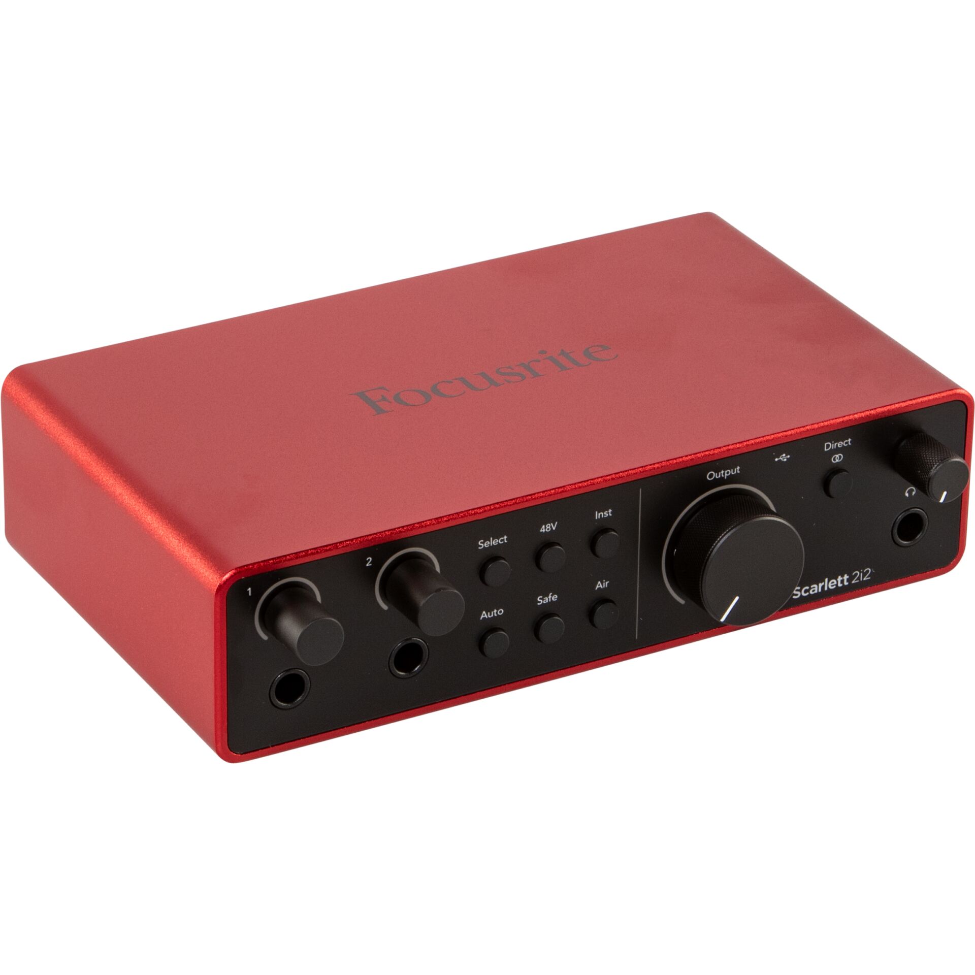 Audio-Schnittstelle, Focusrite Scarlett 2i2, USB-Audio, Rotes Metallgehäuse, Bedienfeld vorne
