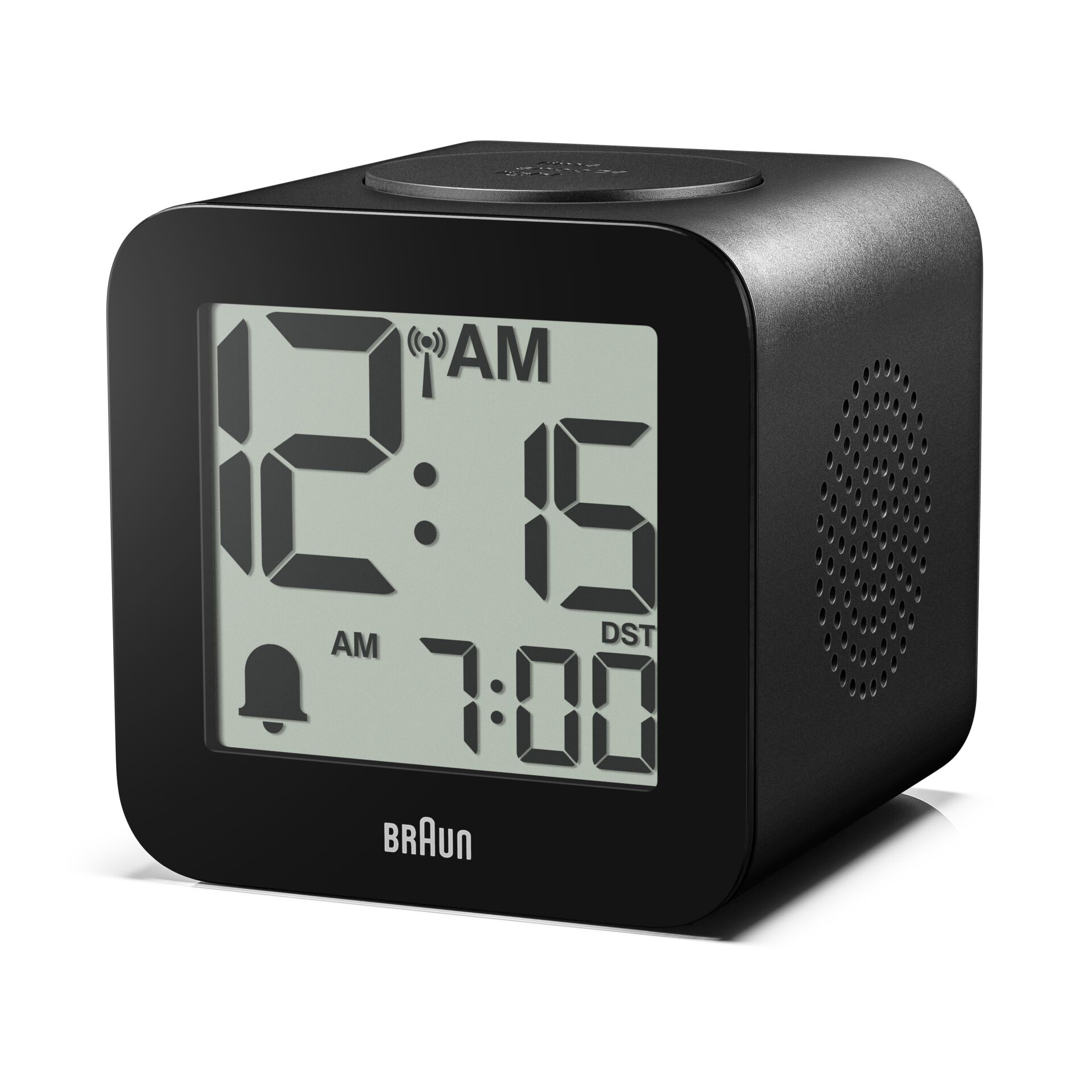 Wecker, Digitale Uhr, Kleiner Quad-Display, Lautsprechergitter, Braun