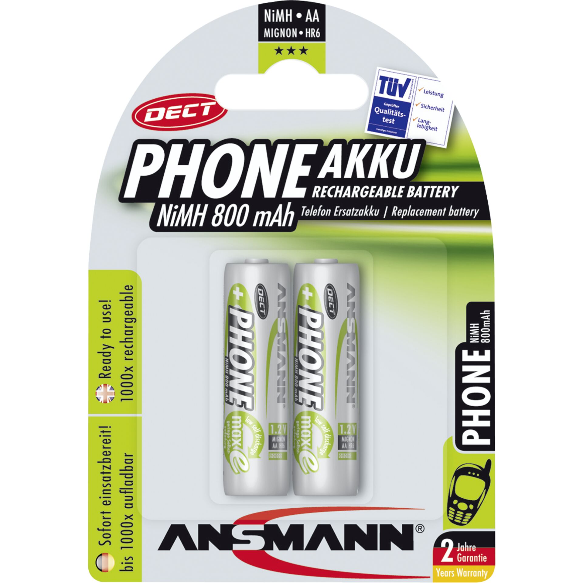 1x2 Ansmann maxE NiMH Aku  Mignon AA 800 mAh DECT PHONE