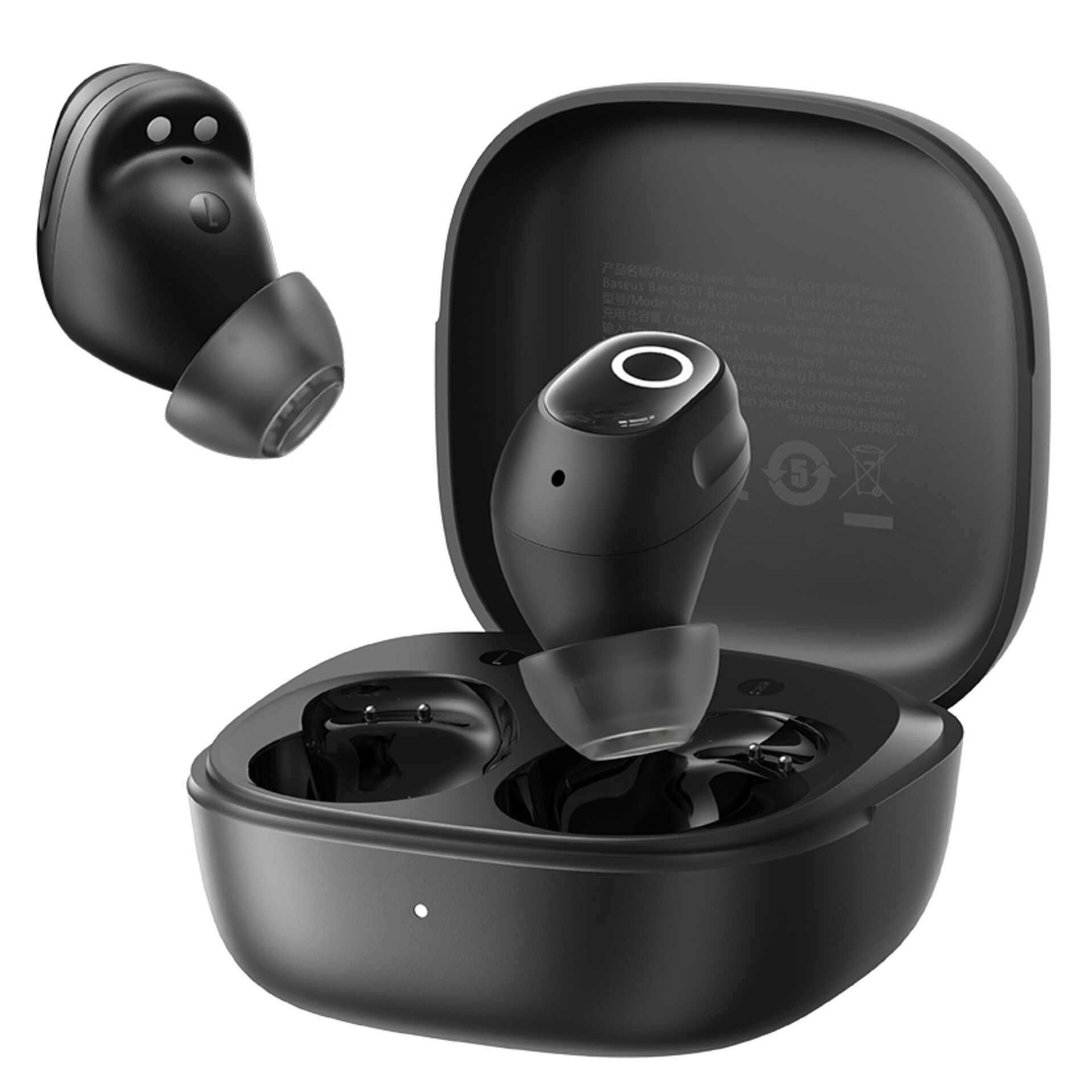 In-Ear-Kopfhörer, Kabellose Earbuds, Ladekoffer, Schwarz, Geräuschisolierung