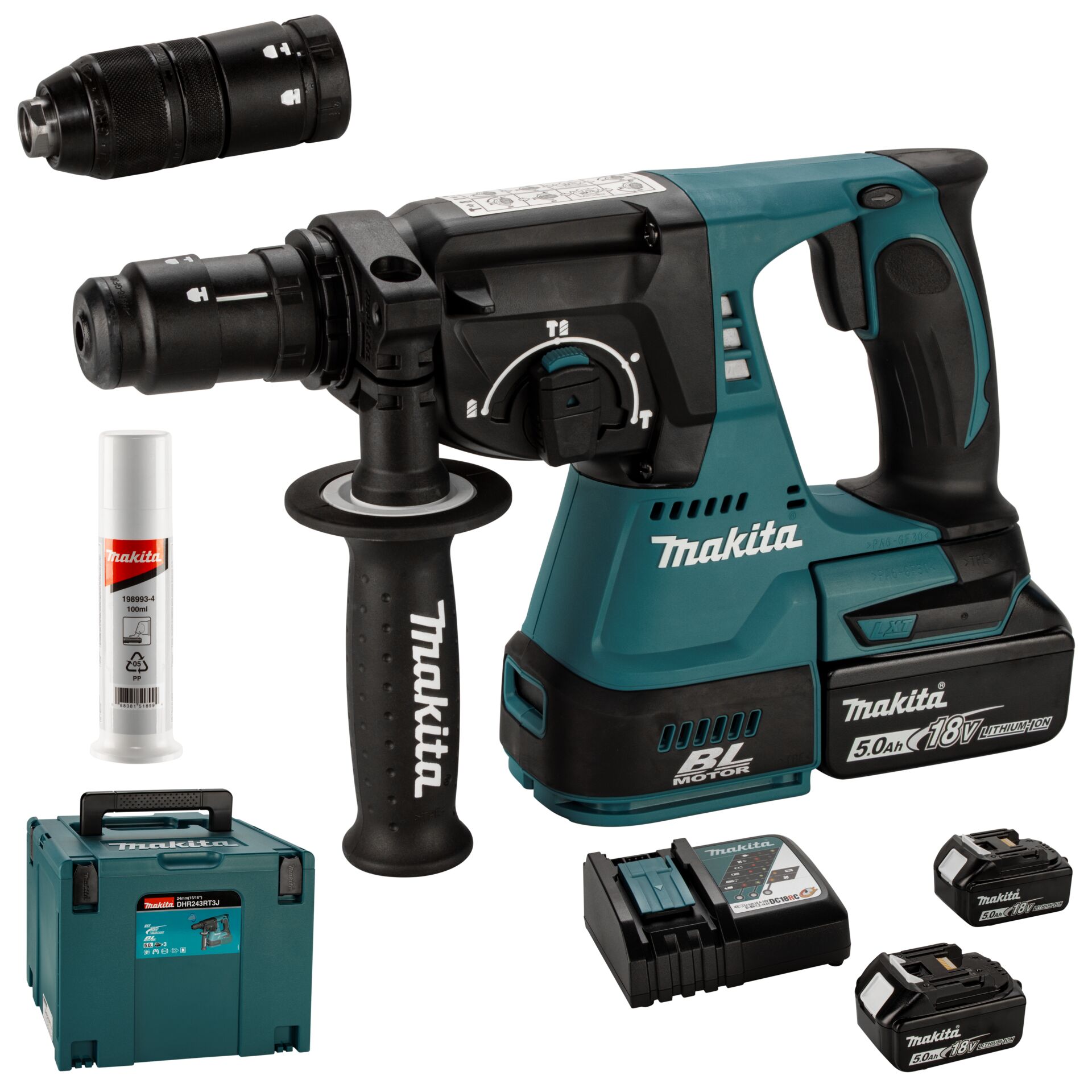 Akku-Bohrhammer, Kombimodul, 18V, Makita, Ladegerät-Batterie-Set