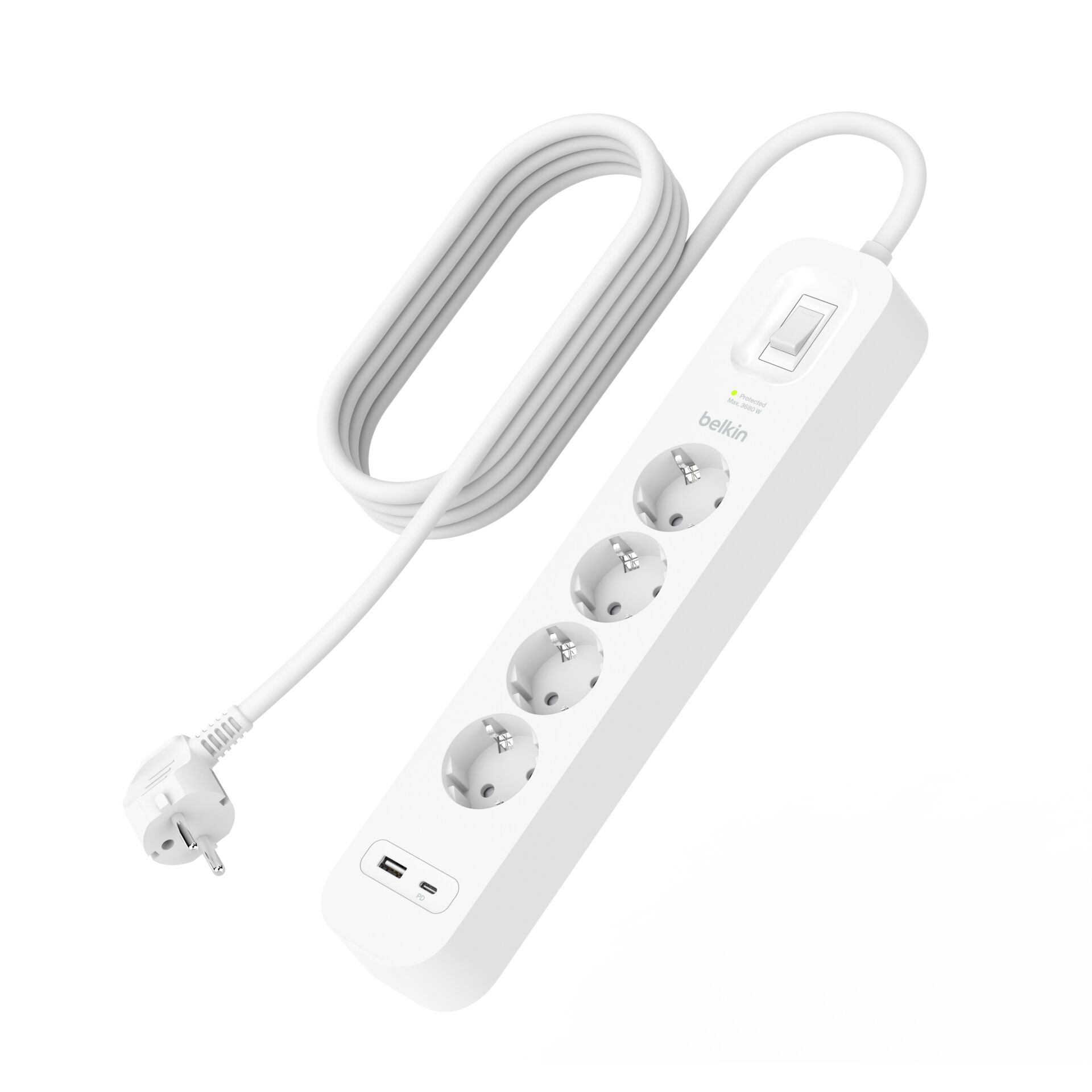 Belkin Surge Socket 4-fold +  USB-A+C,525J,18W,2m SRB001vf2MV2