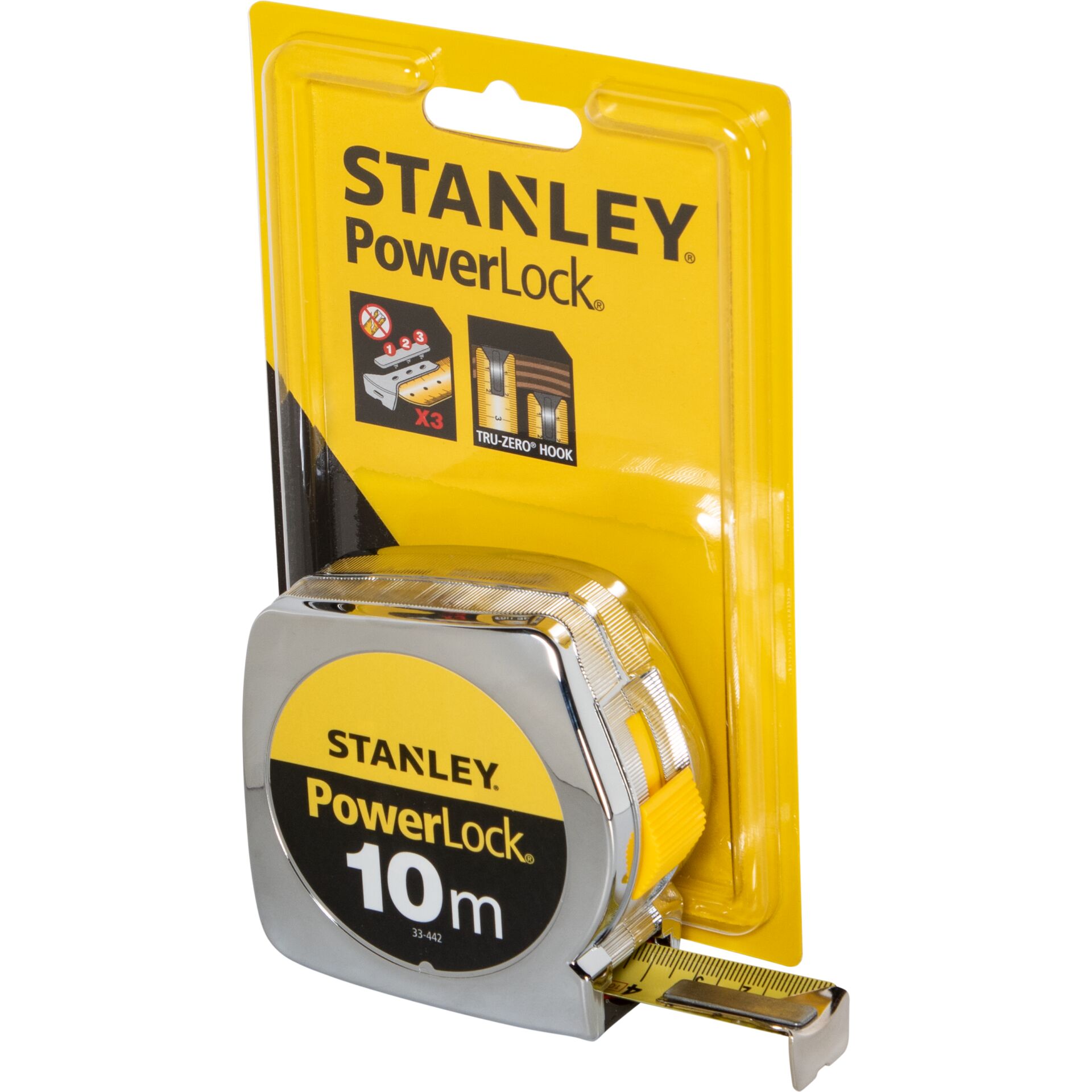 Maßband, Messband, 10 m, Stanley, Verriegelung, Maßband, Messband, Ausziehbares Maßband, Stahlgehäuse, Gelbe Verpackung
