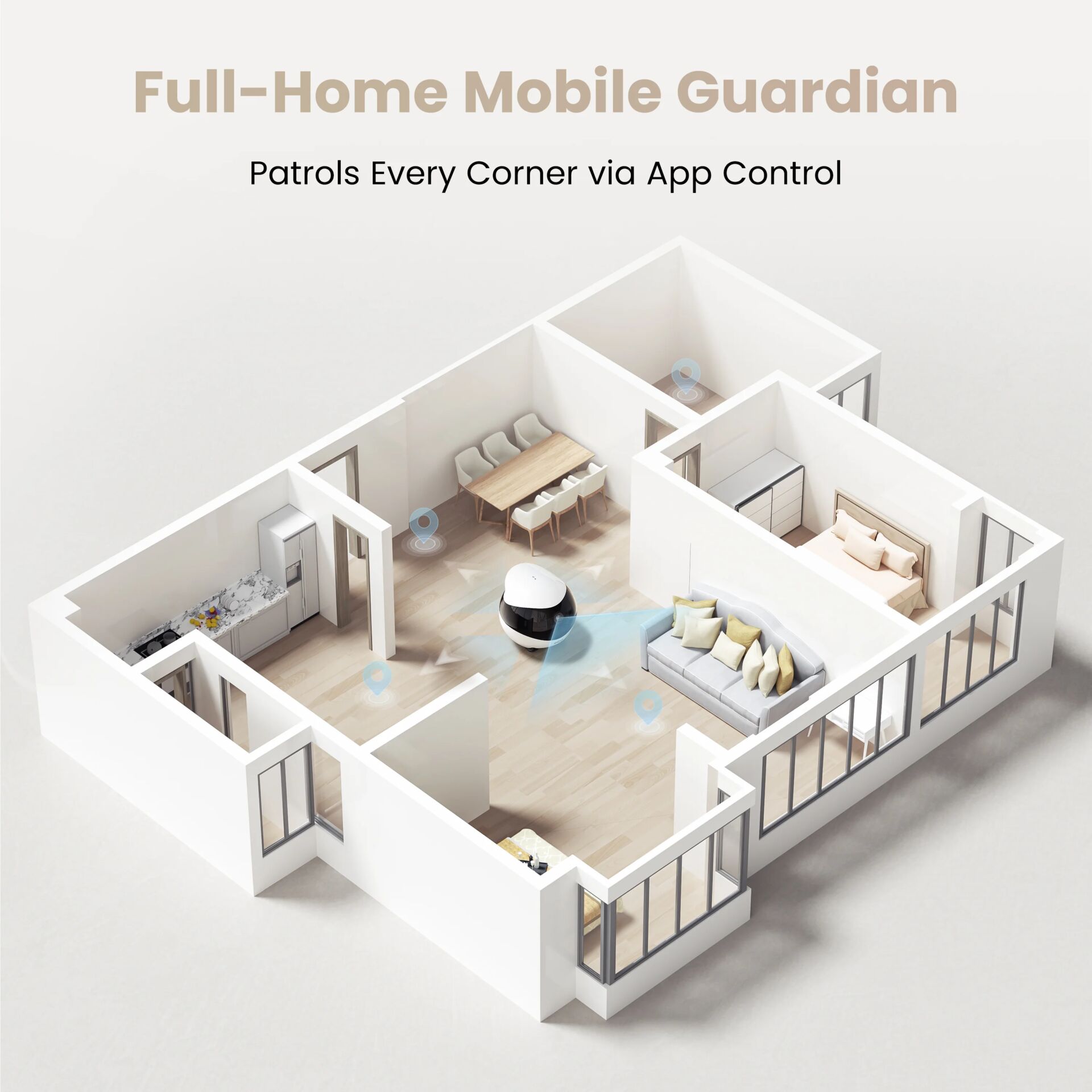Smart Home, Sicherheit zuhause, Roboter Staubsauger, Kamerasignal, App-Steuerung