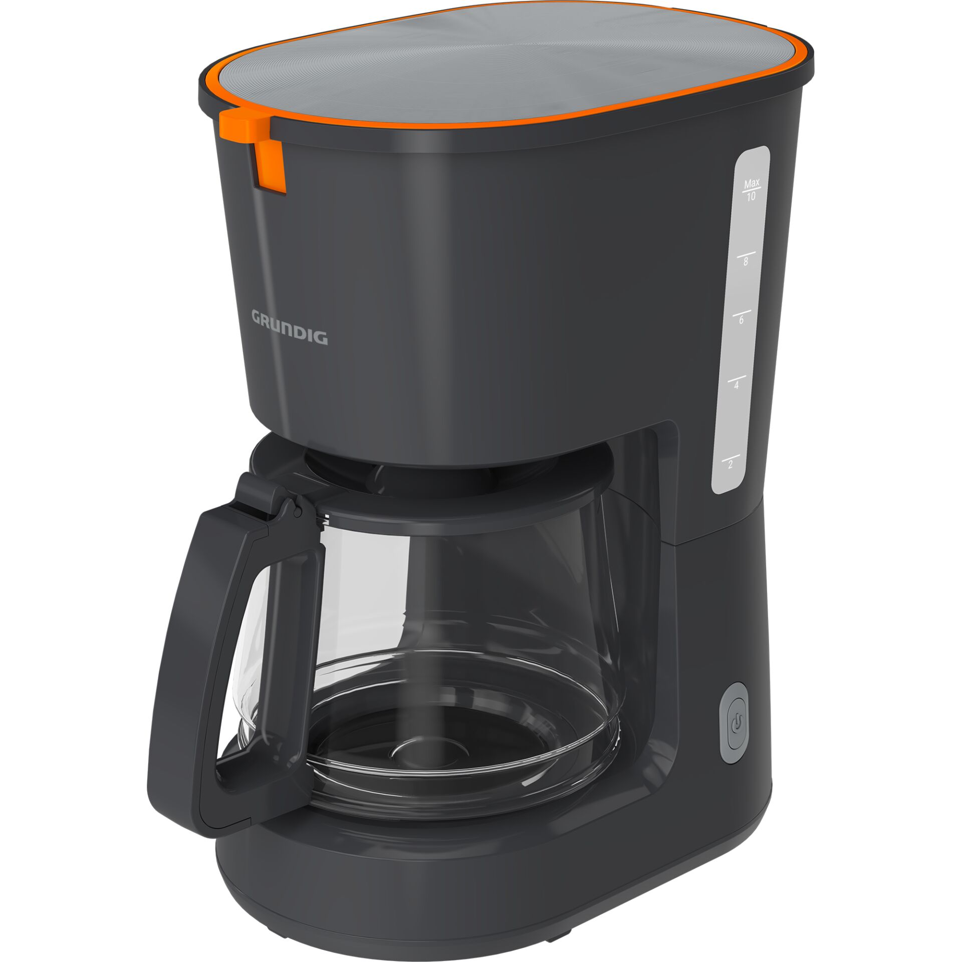 Kaffeemaschine, Filterkaffeemaschine, Glaskanne, Flip-Top Deckel, Dunkelgrau/Orange Akzent
